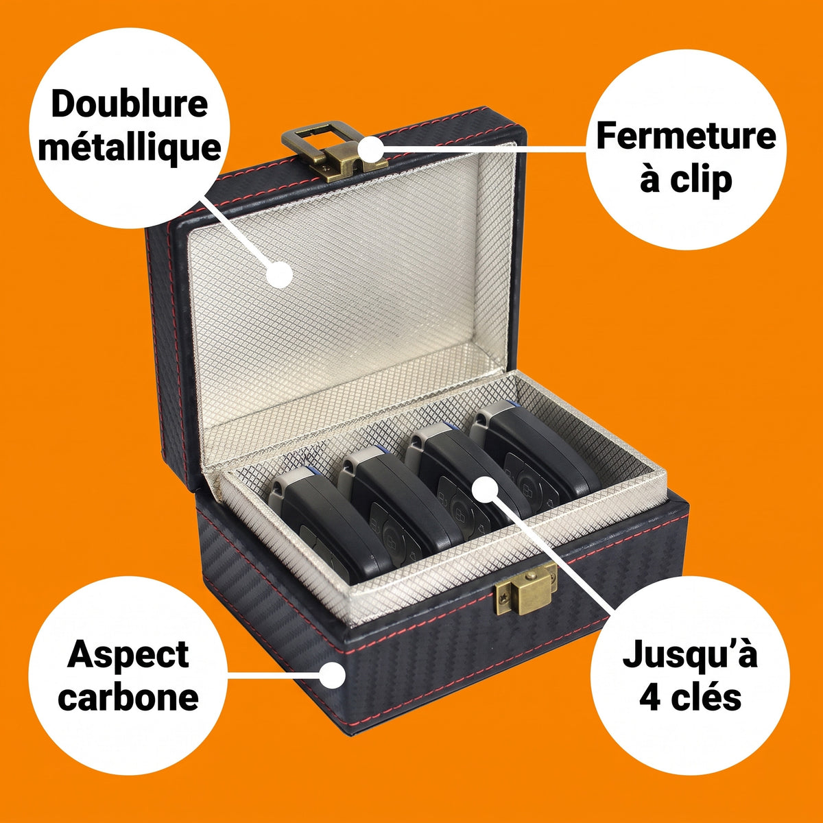 Boite Faraday KobraLock ouverte avec 4 cles de voiture