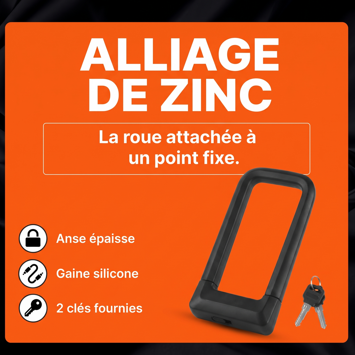 Antivol U KobraLock Moto - Points forts : alliage de zinc, anse épaisse, gaine silicone, 2 clés
