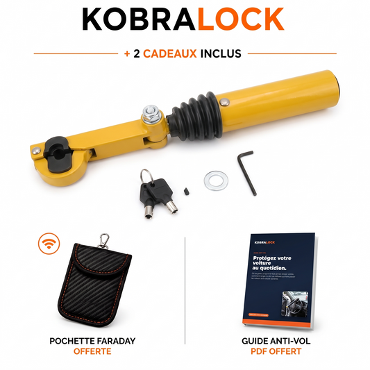 Antivol frein à main KobraLock - 2 cadeaux inclus : pochette Faraday offerte, guide anti-vol PDF offert
